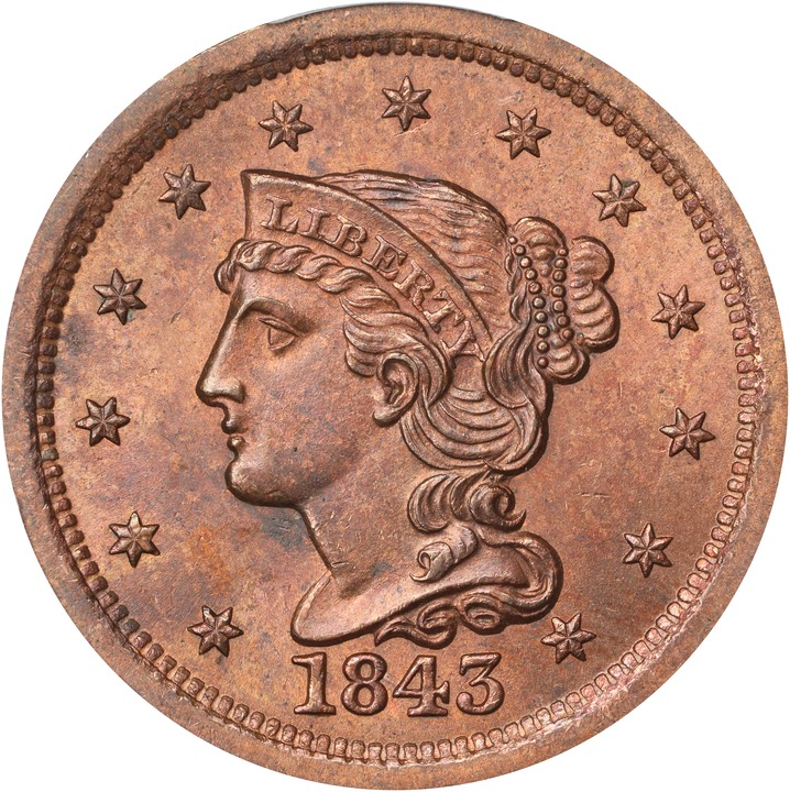 1843 1c Mature Head, Lg. Letters, N-16 MS RB thumbnail 2