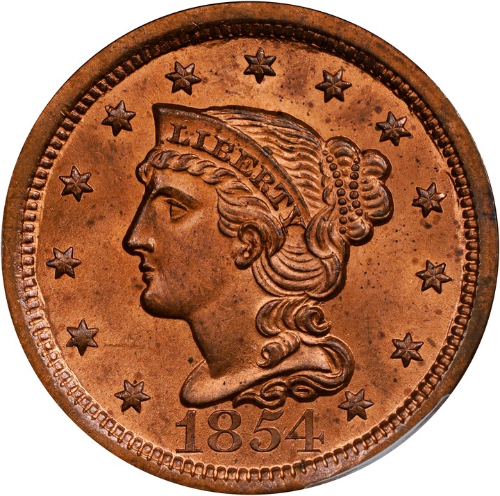 Braided Hair Cent 1c 1839-1857 MS RD [Type] MS65 RD CAC thumbnail 5