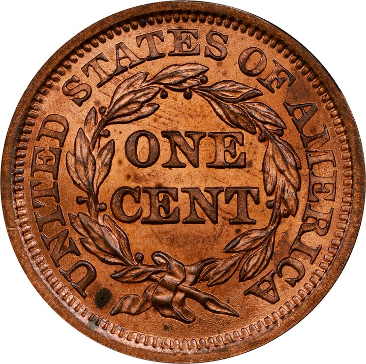 Braided Hair Cent 1c 1839-1857 MS RD [Type] MS65 RD CAC thumbnail 6