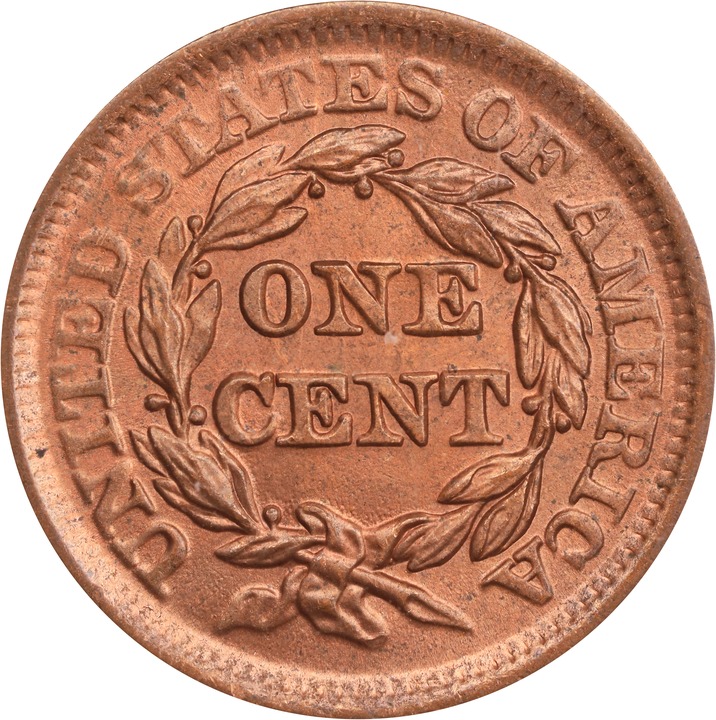 Braided Hair Cent 1c 1839-1857 MS RD [Type] MS65 RD CAC thumbnail 4