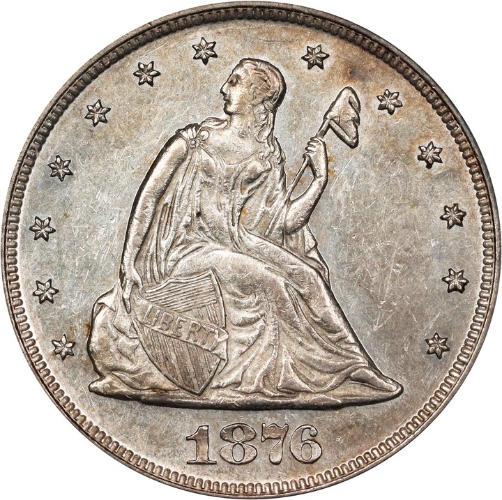 1876 20c AU55 CAC thumbnail 5