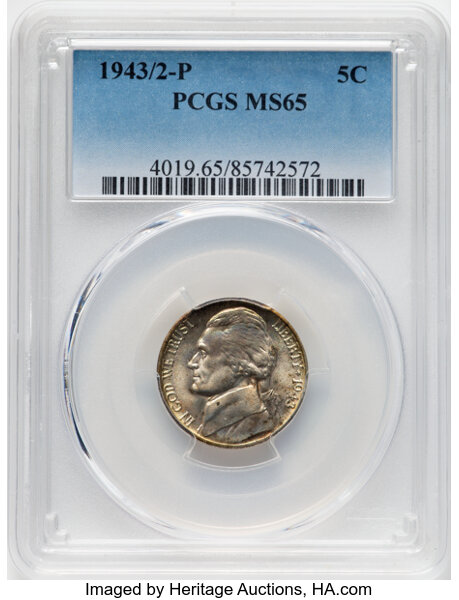 1943/2-P 5c Silver, DDO & Overdate, FS-101 MS