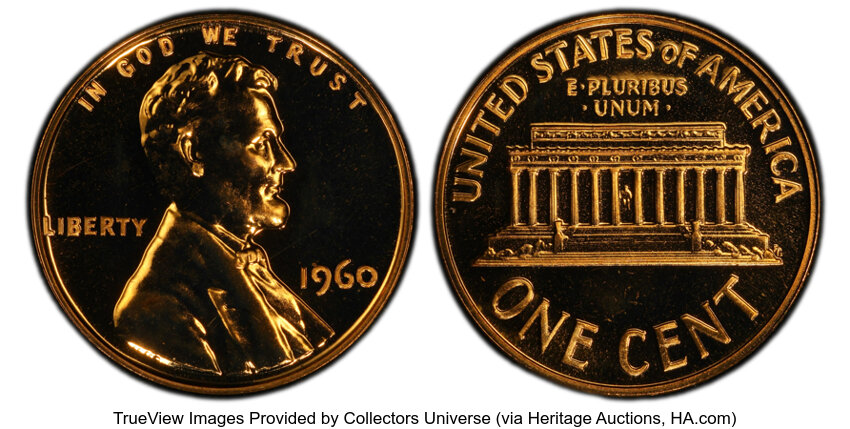 1960 1c Large Date, Doubled Die Reverse, FS-801 PR RD