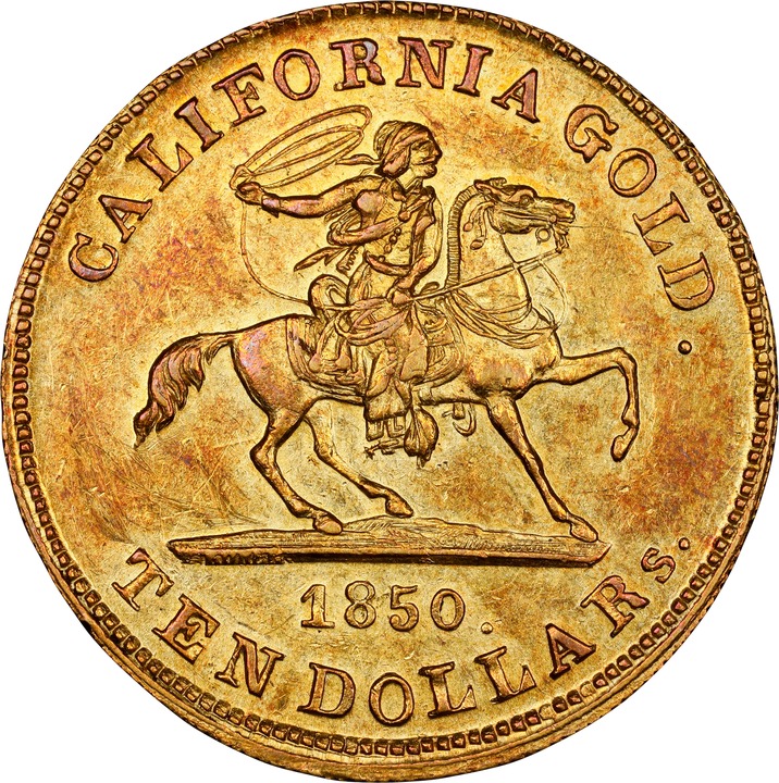 1850 G$10  Baldwin, Horseman, K-3 AU53 thumbnail 3