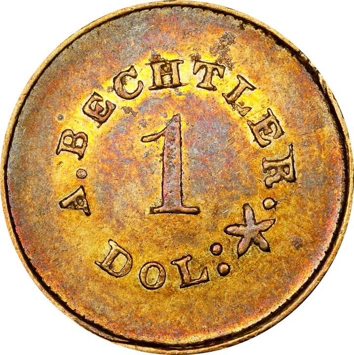 (1842-52) G$1 A.Bechtler, 27 GR, 21C, PE, K-24 AU55 thumbnail 4