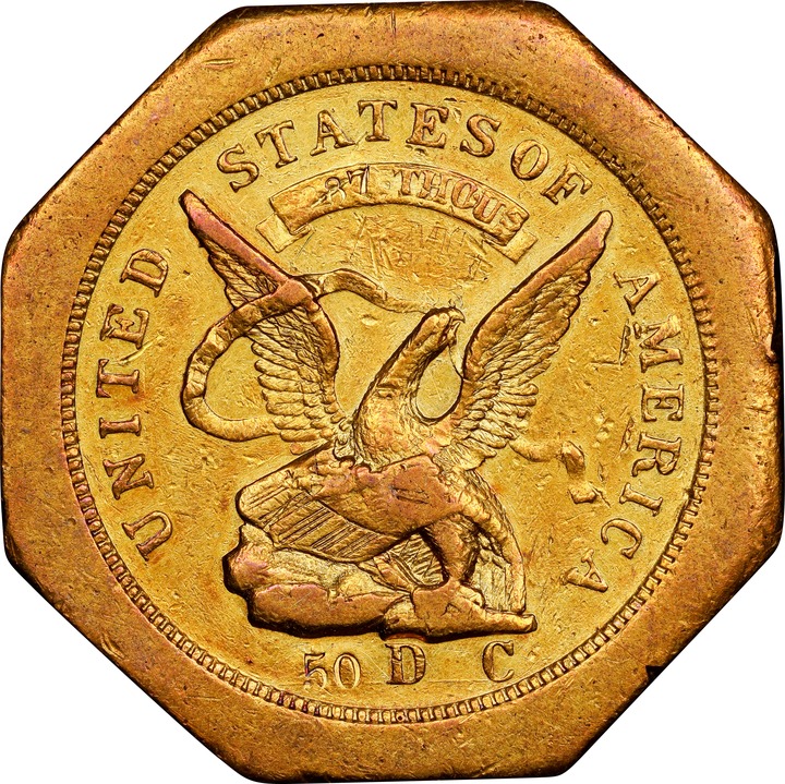1851 G$50  Humbert, 887 THOUS, 50 Rev, Lettered Edge, K-4 MS thumbnail 6