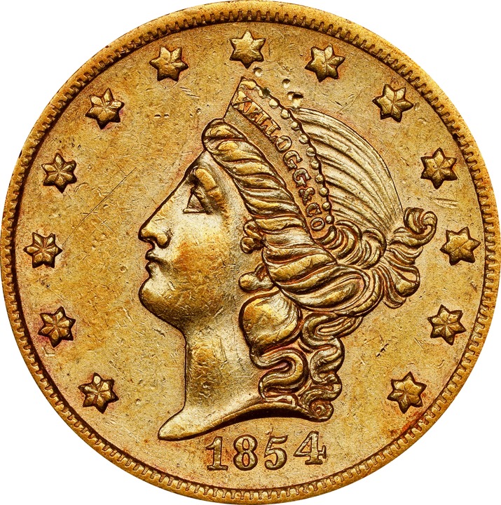 1854 G$20  Kellogg & Co., Short Arrows, K-1 MS thumbnail 10