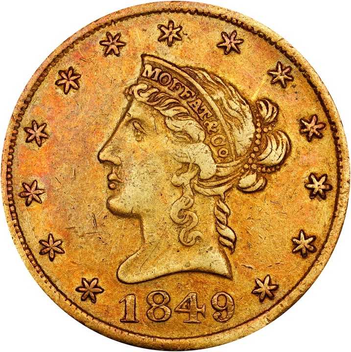 1849 G$10  Moffat & Co., TEN D., K-5 MS thumbnail 2