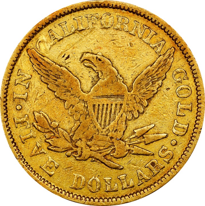 1852 G$5  Wass, Molitor & Co., Small Head, K-1 VF20 thumbnail 10