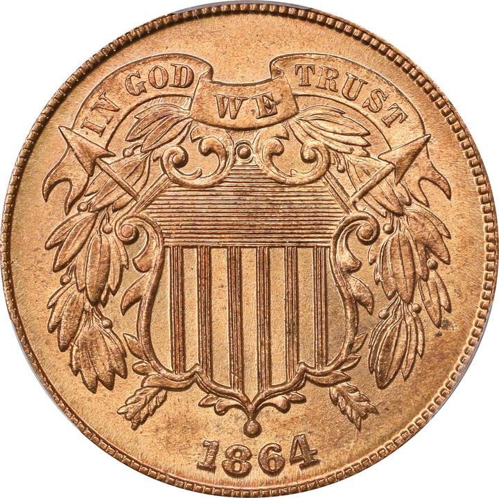 Image for 1864 2c Large Motto, Clash Indian Cent, FS-1901 MS RD MS64 RD