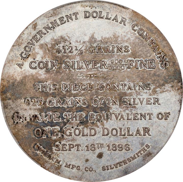 1896 Sep 16 SC$1 Bryant Dollar, 823 gr, 9 lines, Silver, HK-780 MS62 thumbnail 4