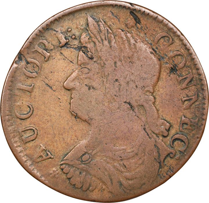 1787 Copper Connecticut, Draped Bust Left, AUCTOPI MS BN thumbnail 2