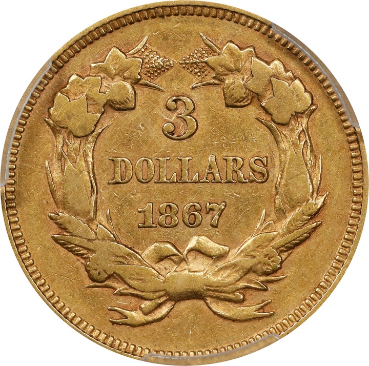 1867 $3 VF25 CAC thumbnail 7