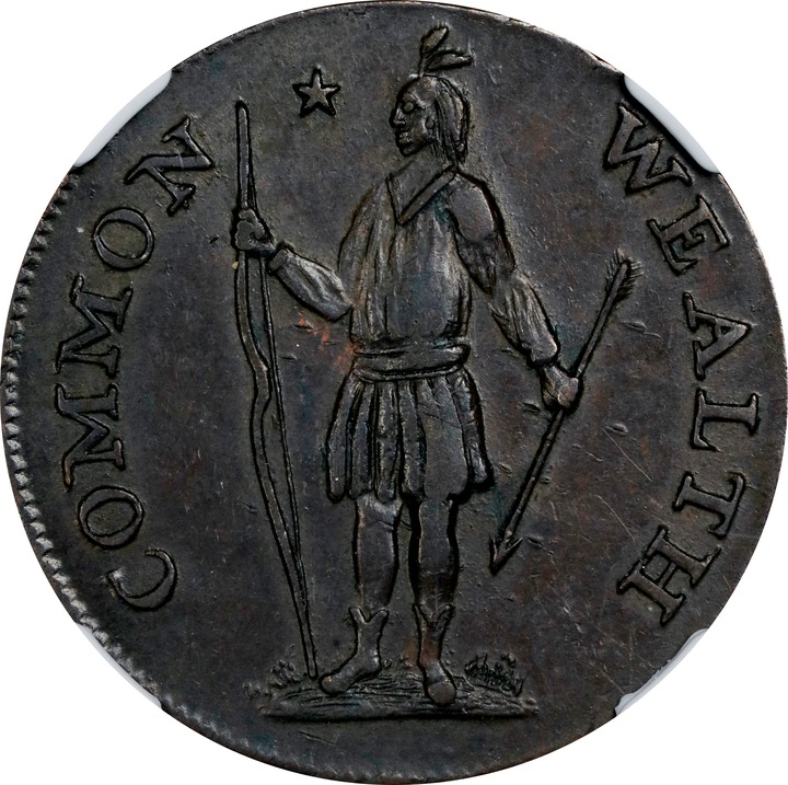 1787 Cent Massachusetts, Horned Eagle MS BN AU55 BN thumbnail 3