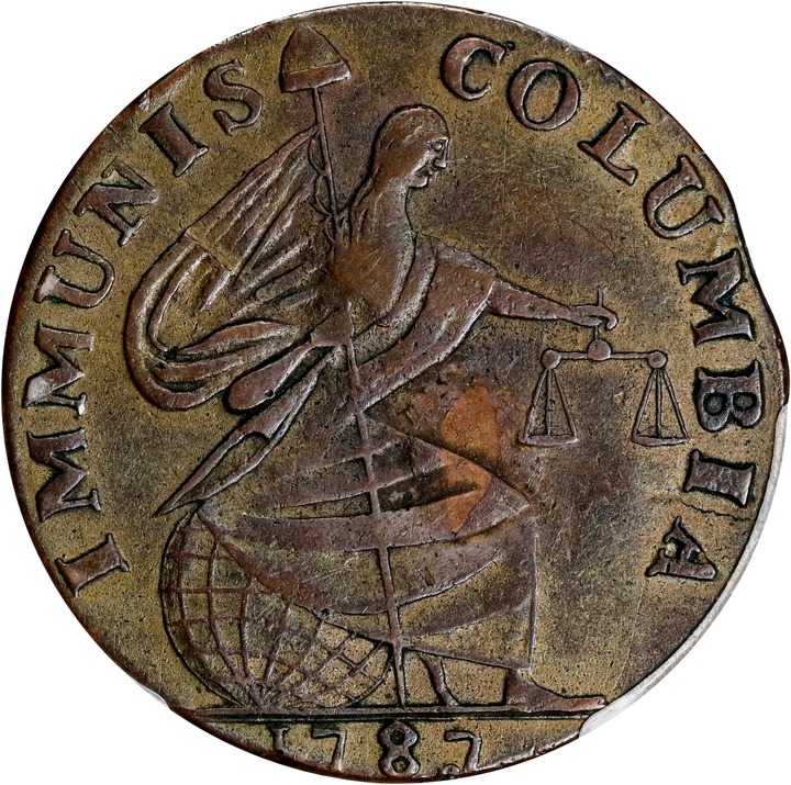 1787 Copper IMMUNIS COLUMBIA, Eagle Reverse, Plain Edge MS BN VG10 BN thumbnail 13