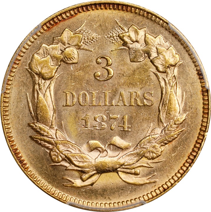 1874 $3 MS62 thumbnail 4