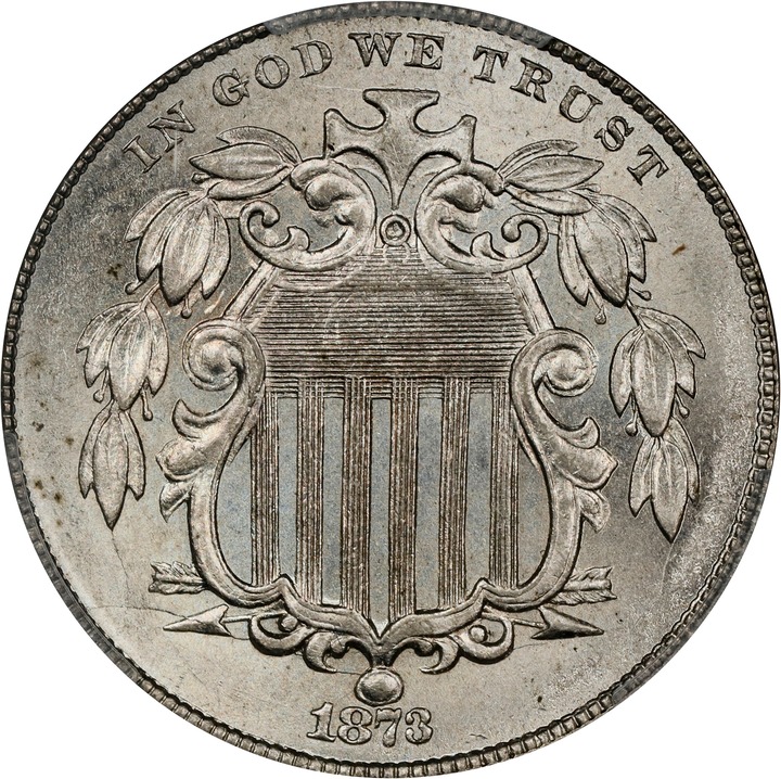 Image for 1873 5c Doubled Die Obverse, Closed 3, FS-102 MS63 CAC