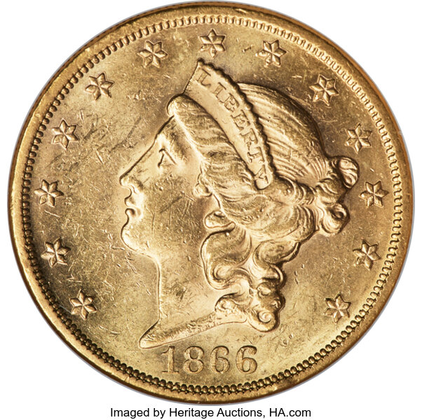 1866 $20 Doubled Die Reverse, FS-801 MS