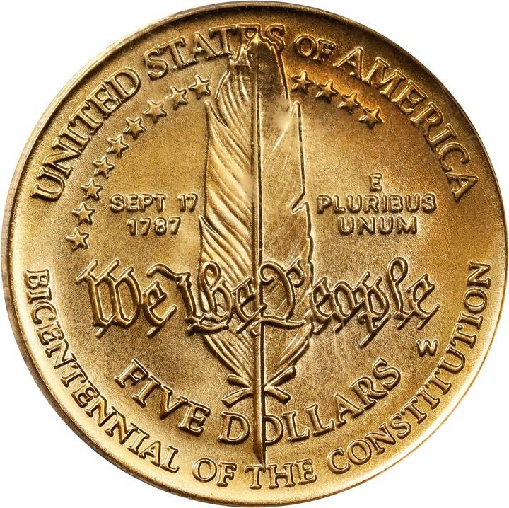 1987 W Constitution Bicentennial Gold $5 MS Values | Greysheet