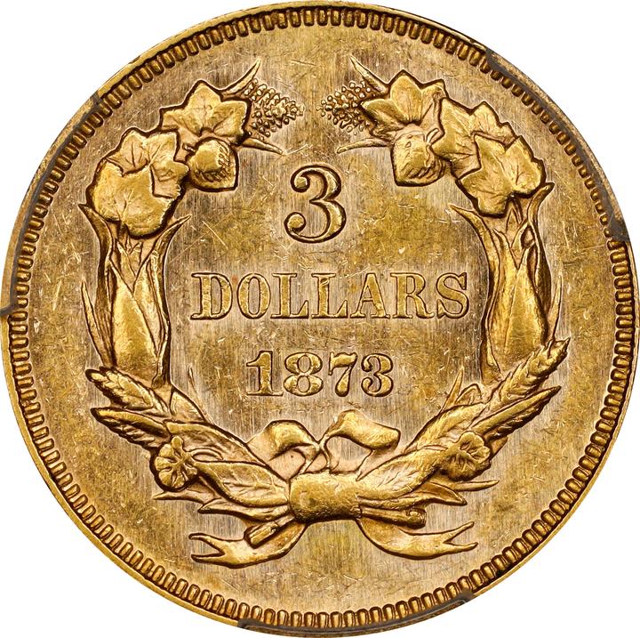 1873 $3  Closed 3 AU58 thumbnail 2