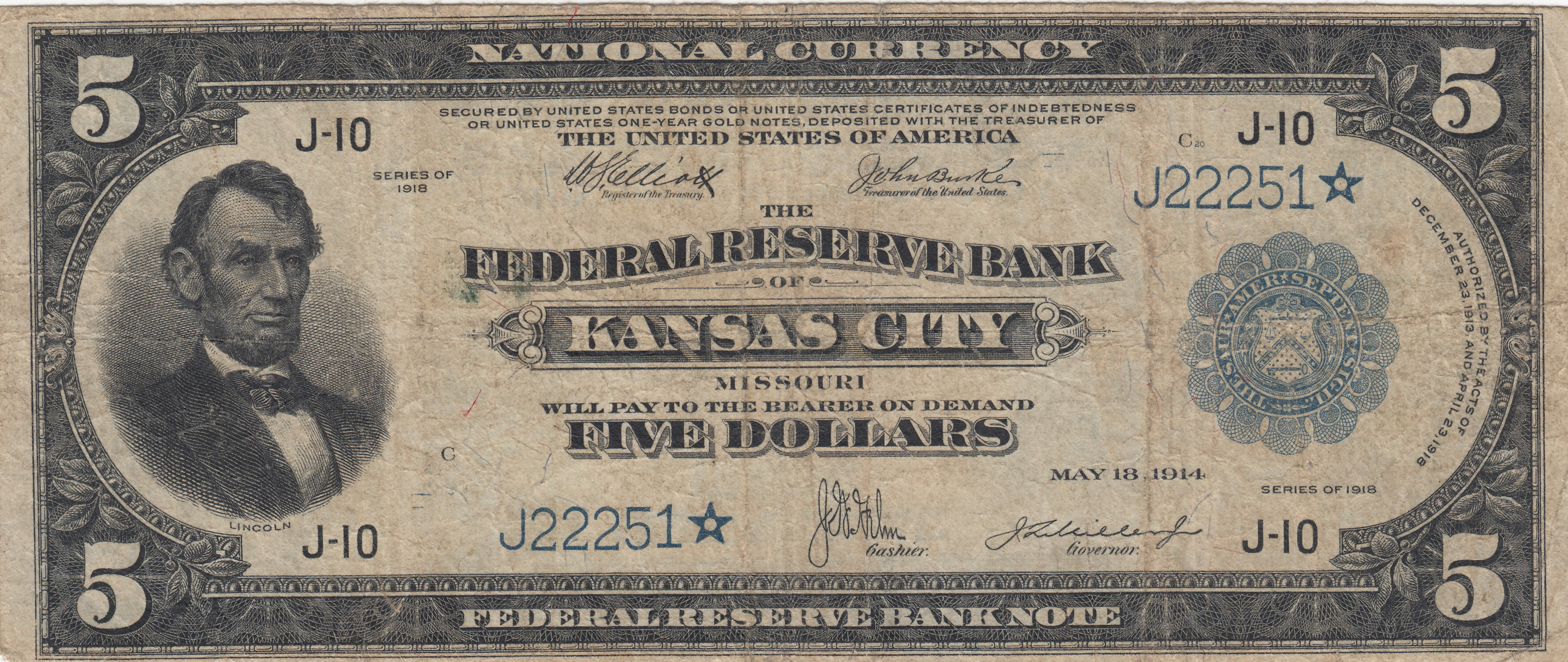 1918 $5 Kansas City, Star Replacement (Fr. 804*)