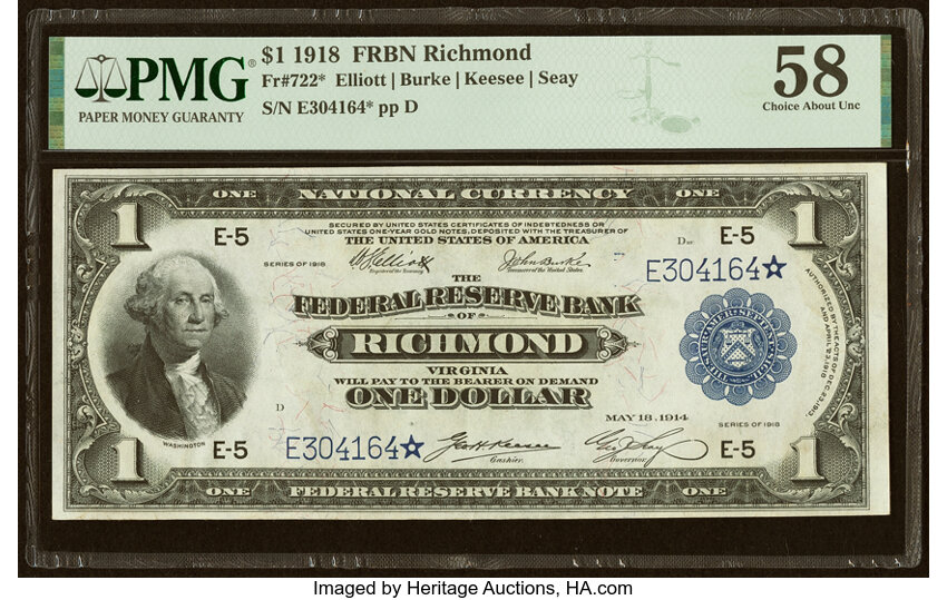 1918 $1 Richmond, Star Replacement (Fr. 722*)