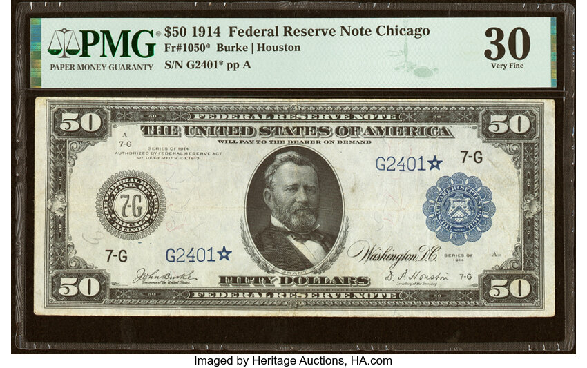 1914 $50 Blue Seal, Chicago, Star Replacement (Fr. 1050*)