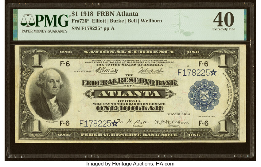 1918 $1 Atlanta, Star Replacement (Fr. 726*)