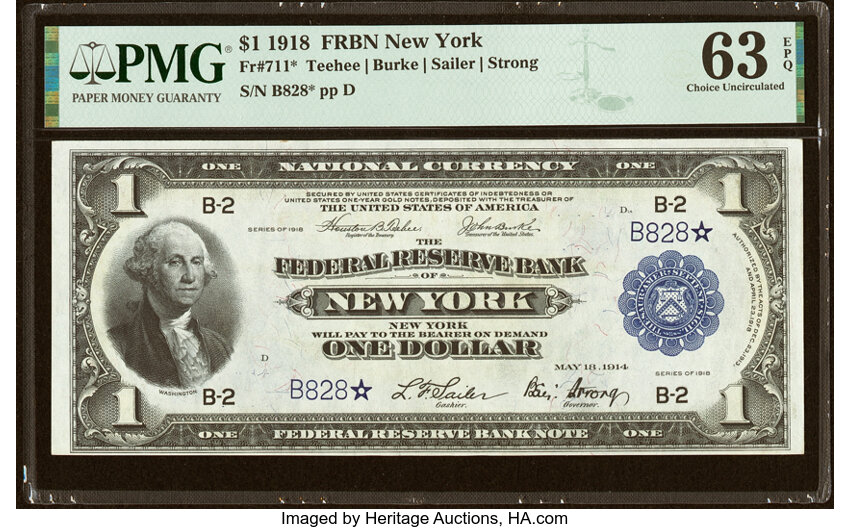 1918 $1 New York, Star Replacement (Fr. 711*)