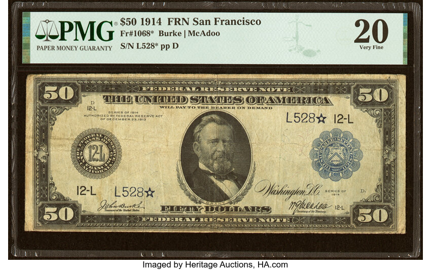 1914 $50 Blue Seal, San Francisco, Star Replacement (Fr. 1068*)
