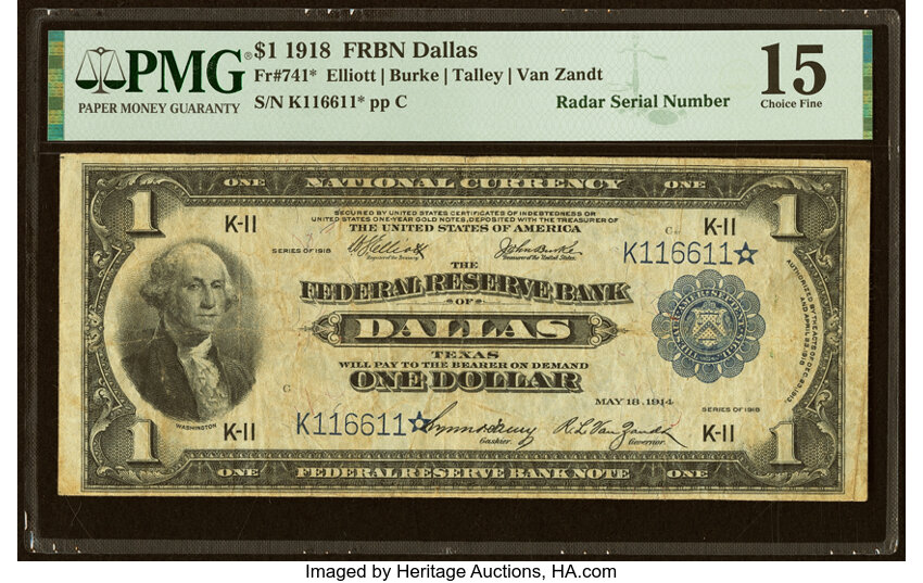 1918 $1 Dallas, Star Replacement (Fr. 741*)