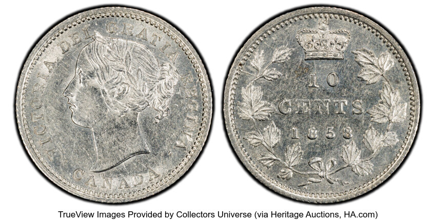 Image for 1858 10c Province of Canada, Blundered "I" AU58
