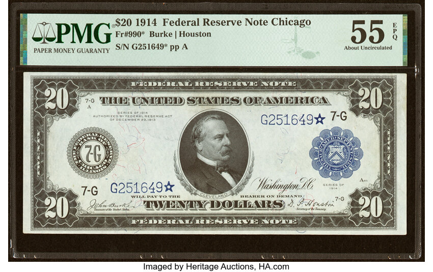 1914 $20 Blue Seal, Chicago, Star Replacement (Fr. 990*)