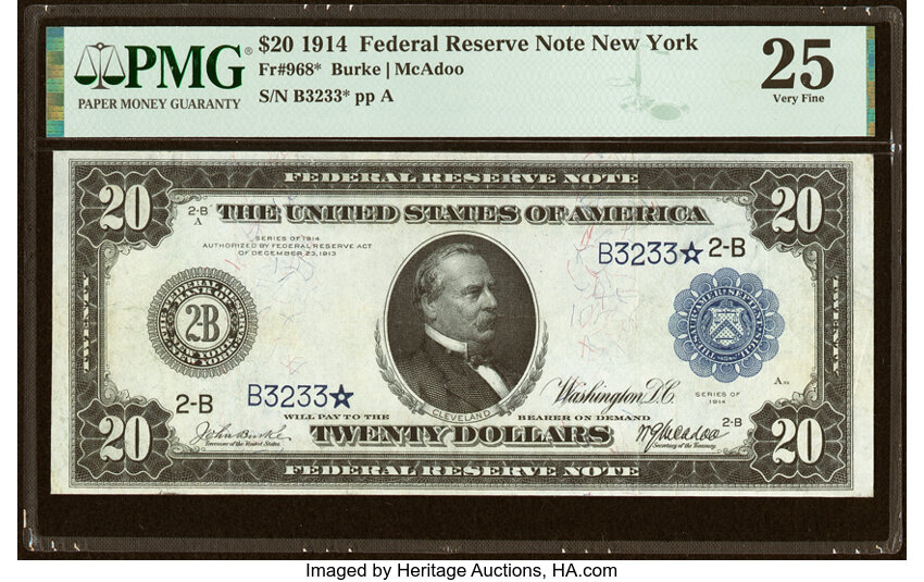 1914 $20 Blue Seal, New York, Star Replacement (Fr. 968*)