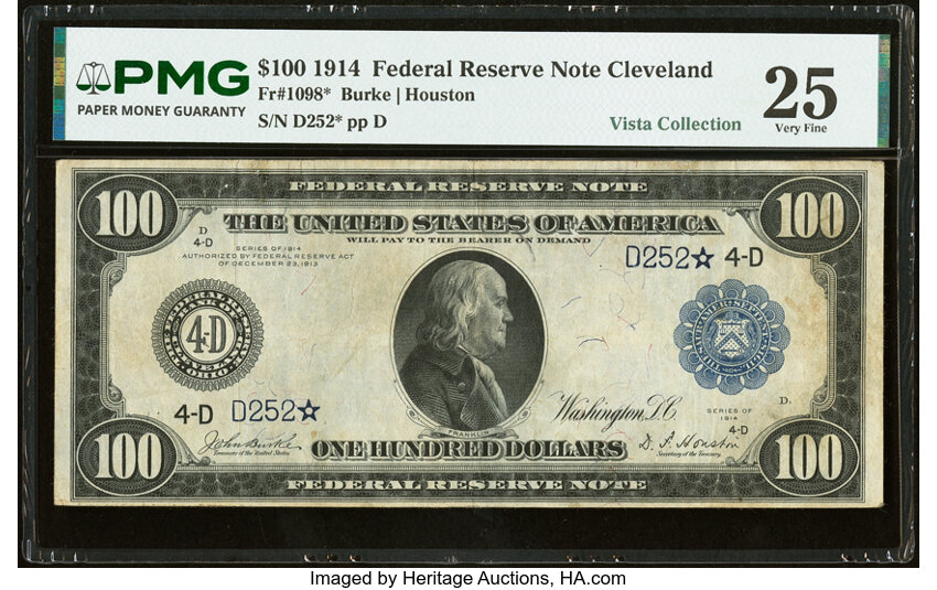 1914 $100 Blue Seal, Cleveland, Star Replacement (Fr. 1098*)
