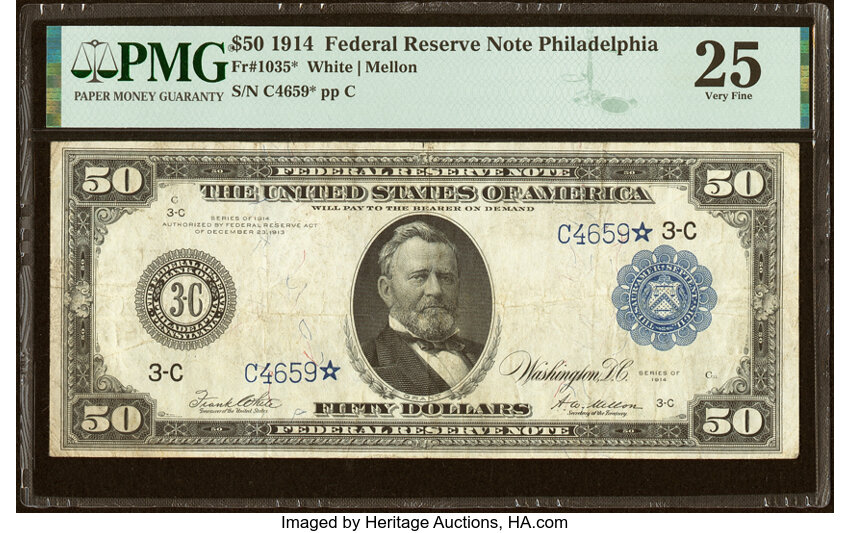 1914 $50 Blue Seal, Philadelphia, Star Replacement (Fr. 1035*)