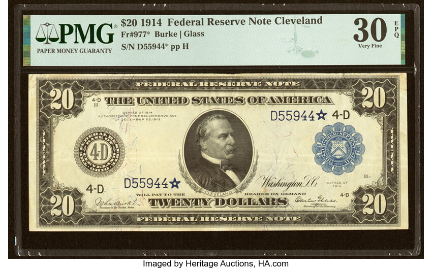 1914 $20 Blue Seal, Cleveland, Star Replacement (Fr. 977*)