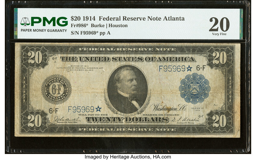 1914 $20 Blue Seal, Atlanta, Star Replacement (Fr. 986*)