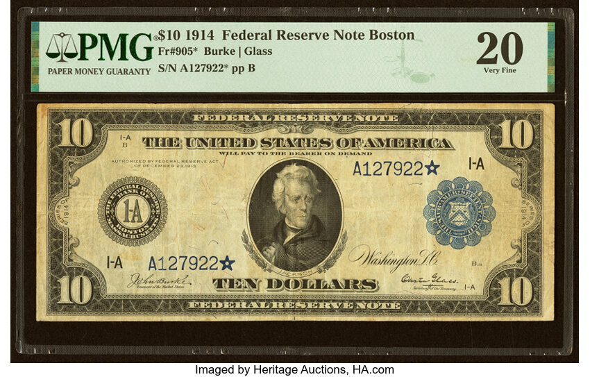 1914 $10 Blue Seal, Boston, Star Replacement (Fr. 905*)