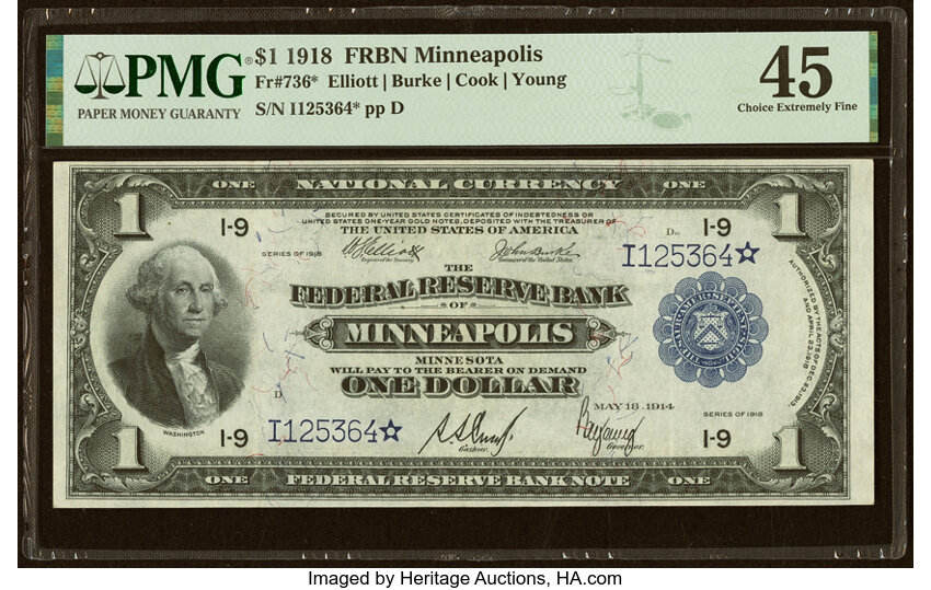 1918 $1 Minneapolis, Star Replacement (Fr. 736*)