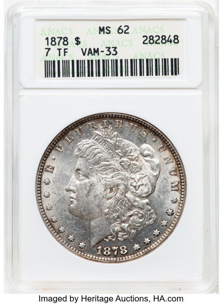 1878 7/8TF Weak, 7/4, Doubled Legs One Dollar VAM 33 MS Values