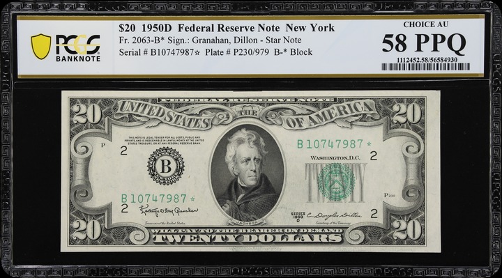 1950D $20  New York, Star Replacement (Fr. 2063B*) thumbnail 2