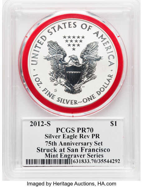 2012-S $1  Silver Eagle, Reverse Proof PR70 thumbnail 12