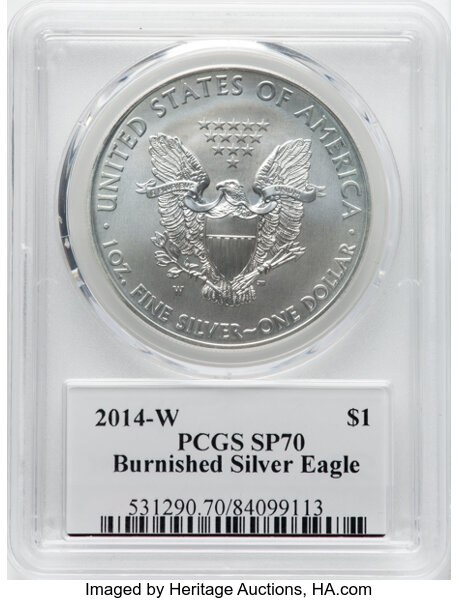 2014-W $1  Silver Eagle, Burnished MS63 thumbnail 6