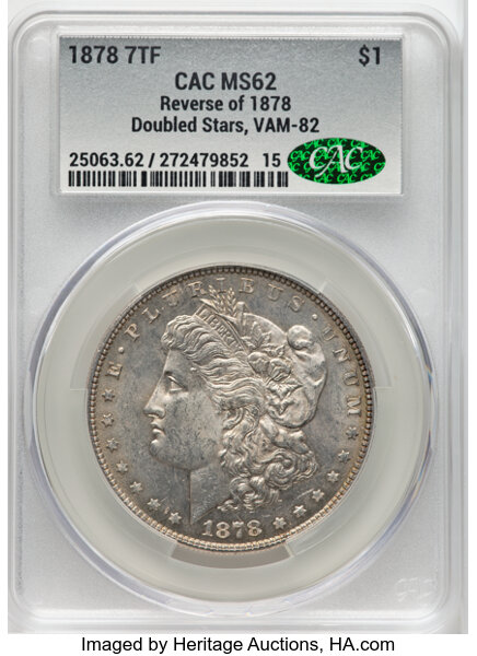 1878 7TF $1  Reverse of 1878, Doubled Stars, VAM-82 MS thumbnail 2