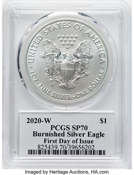 2020-W $1  Silver Eagle, Burnished MS64 thumbnail 6