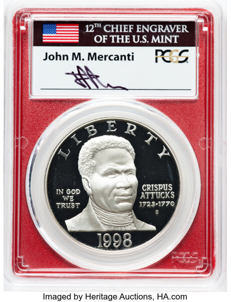 Image for 1998-S S$1 Black Revolutionary War Patriots, Crispus Attucks PR DCAM PR70 DCAM
