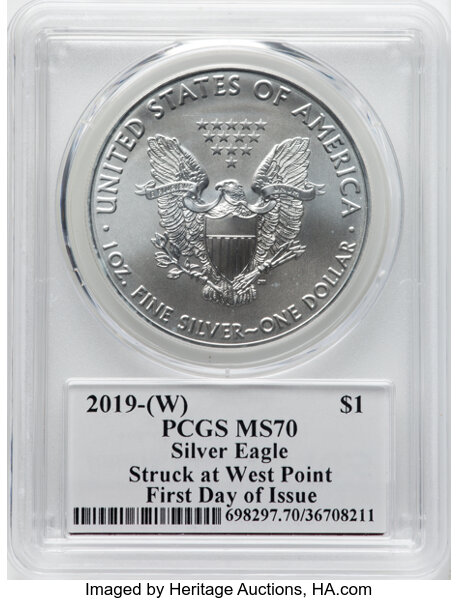 2019-(W) $1  Silver Eagle, Struck at West Point Mint MS66 thumbnail 8