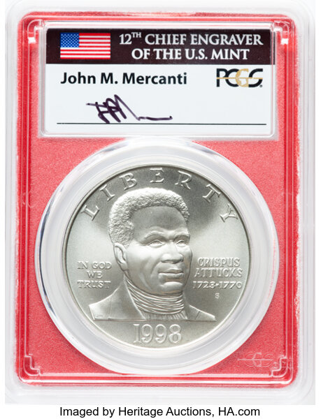 1998-S S$1 Black Revolutionary War Patriots, Crispus Attucks MS thumbnail 2