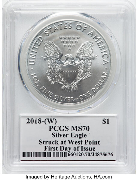 2018-(W) $1  Silver Eagle, Struck at West Point Mint MS64 thumbnail 6